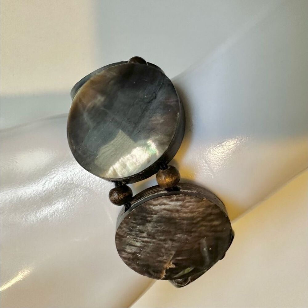 Abalone and wood circle stretchy bracelet